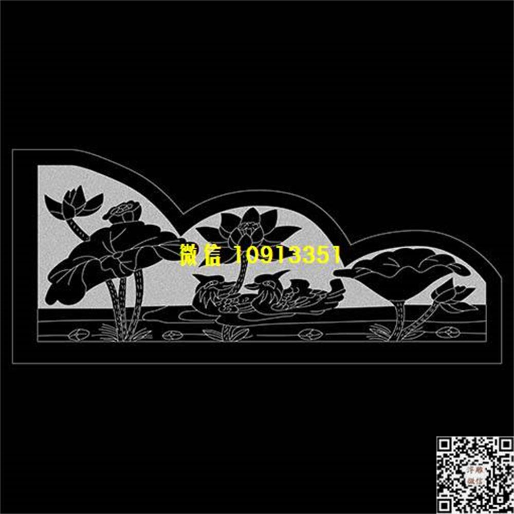 精雕图9荷花鸳鸯抱鼓精雕图线雕图线条图单线铣底图_电脑雕刻plt文泰矢量图精雕图浮雕图